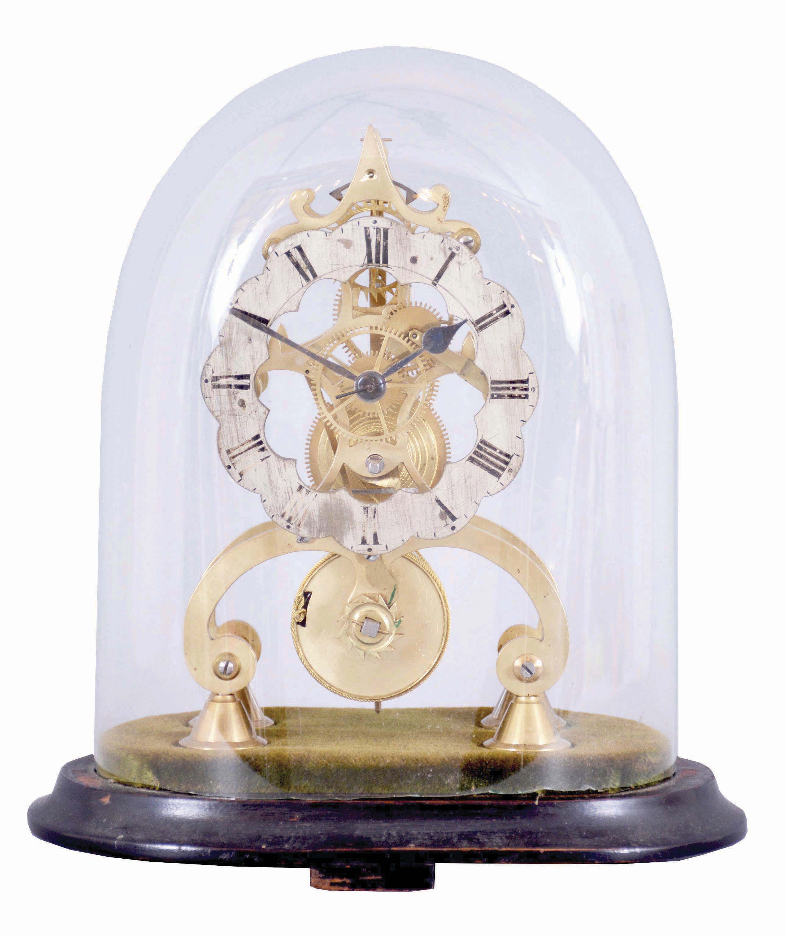 England, single fusee skeleton clock, in a well finished scroll frame, and with scalloped dial of silvered brass, nice small size, height of frame only approx. 8" — Antique Clocks Price Guide