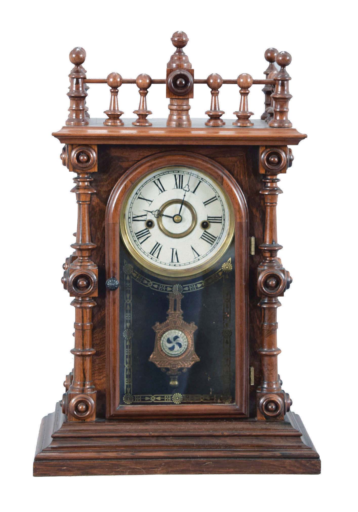Welch, Spring & Co., Forestville, Conn., "Gerster V.P.", 8 day, time and strike, spring brass movement mantel clock. — Antique Clocks Price Guide