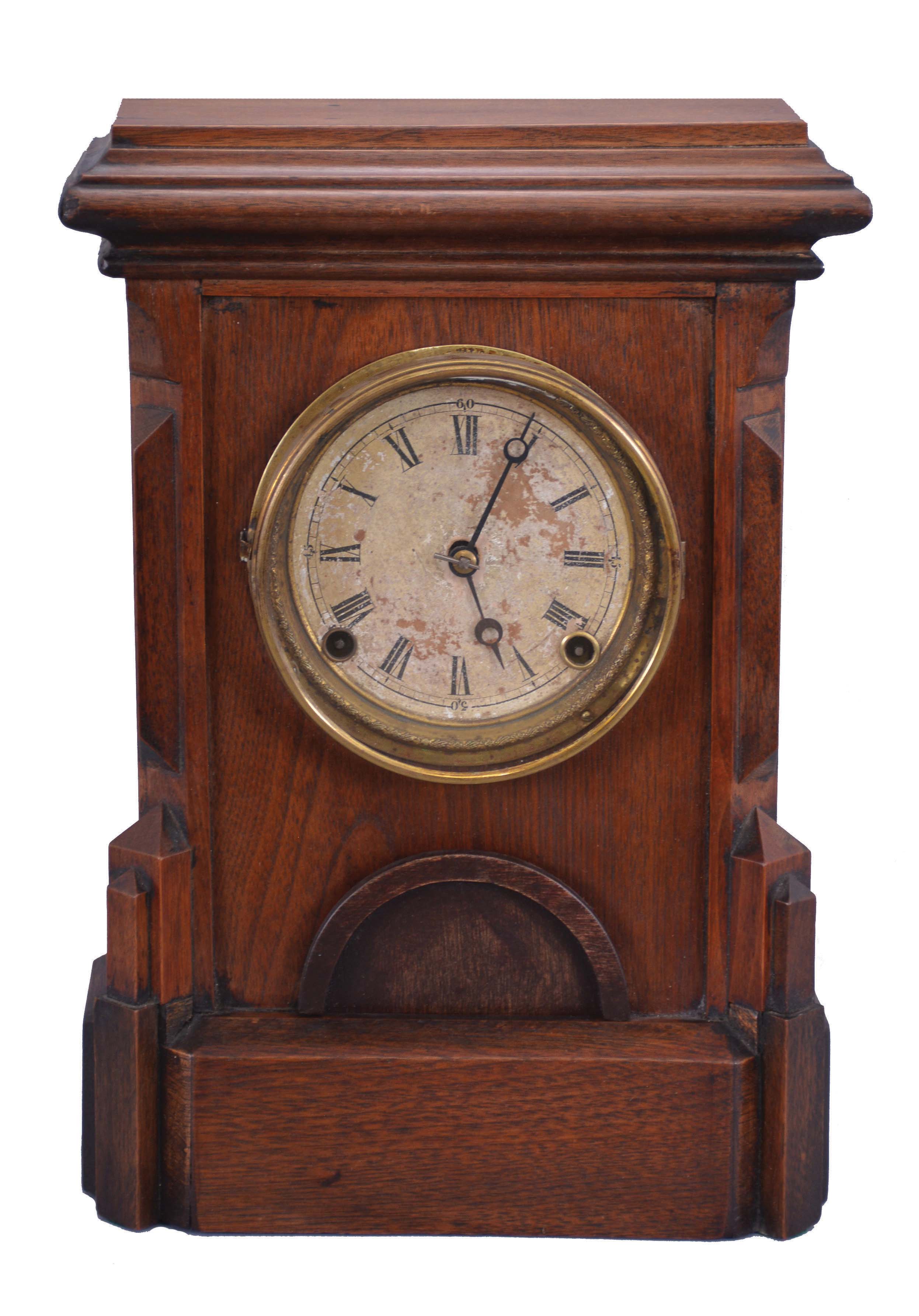 Clocks- 2 (Two): (1) F. Kroeber Clock Co., New York, "Juniata", 8 day, time and strike, spring brass movement shelf clock, c1875; (2) Unknown, 8 day, time and strike, spring brass movement mantel clock, c1880 — Antique Clocks Price Guide