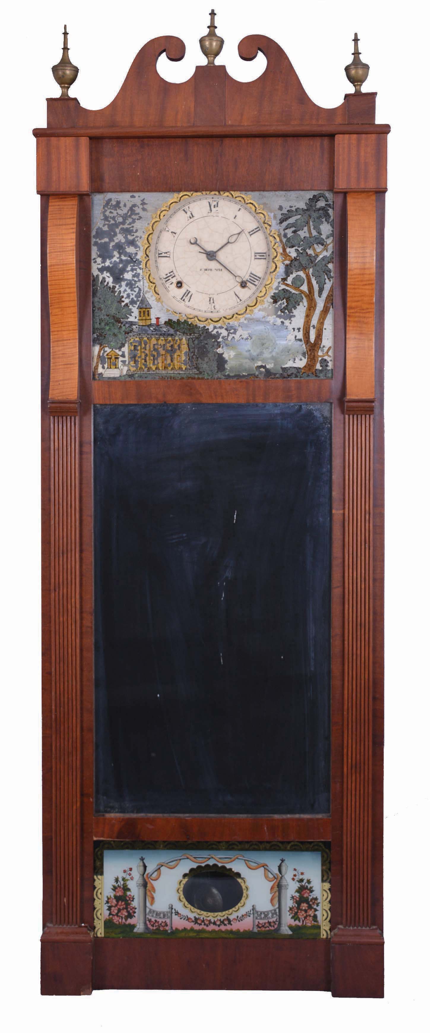 Joseph Ives, New York, 8 day, time and strike, weight brass and iron plate movement mirror clock. — Antique Clocks Price Guide