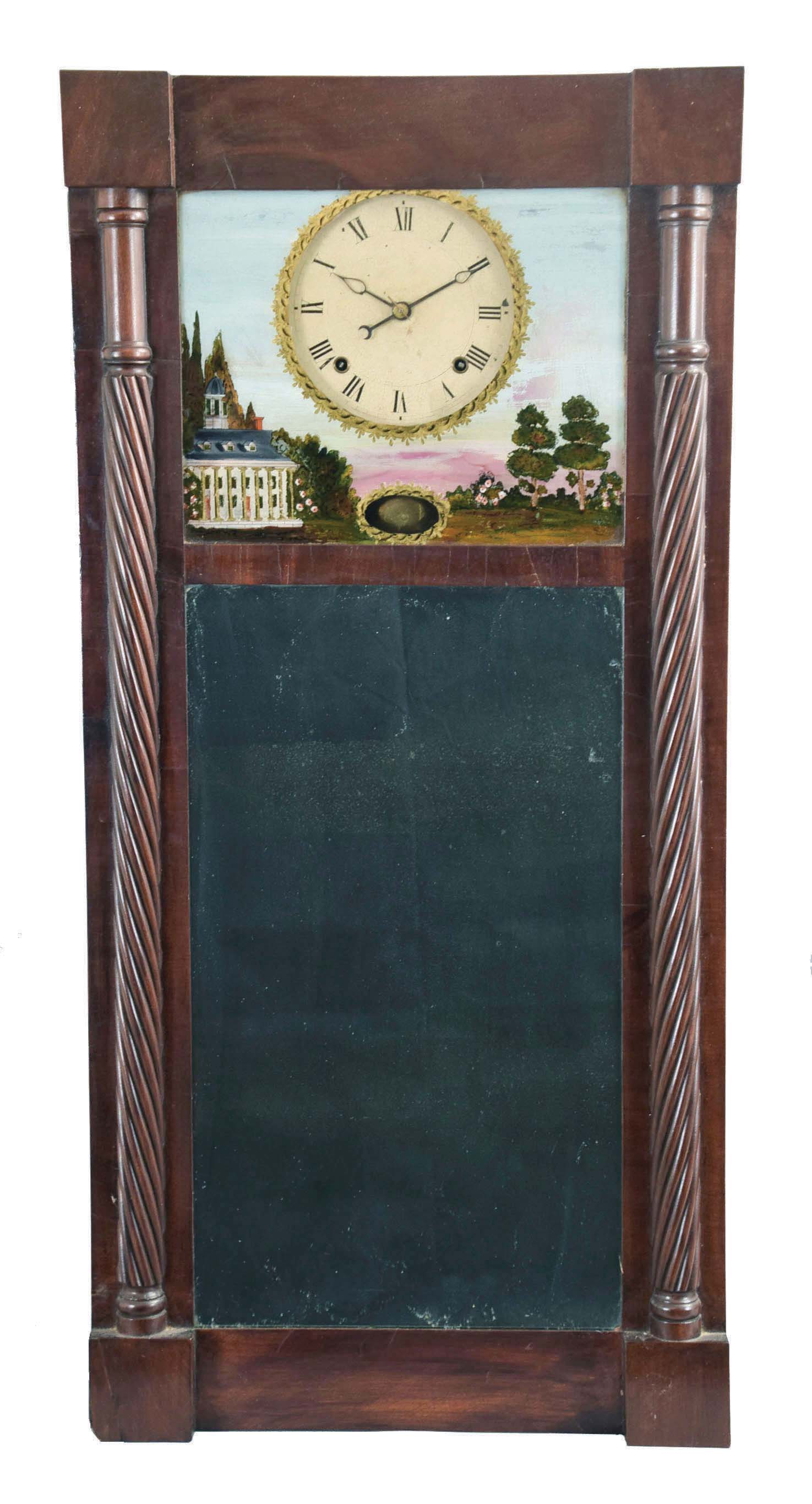 Joseph Ives, New York, 8 day, time and strike, weight brass and iron plate movement mirror clock. — Antique Clocks Price Guide