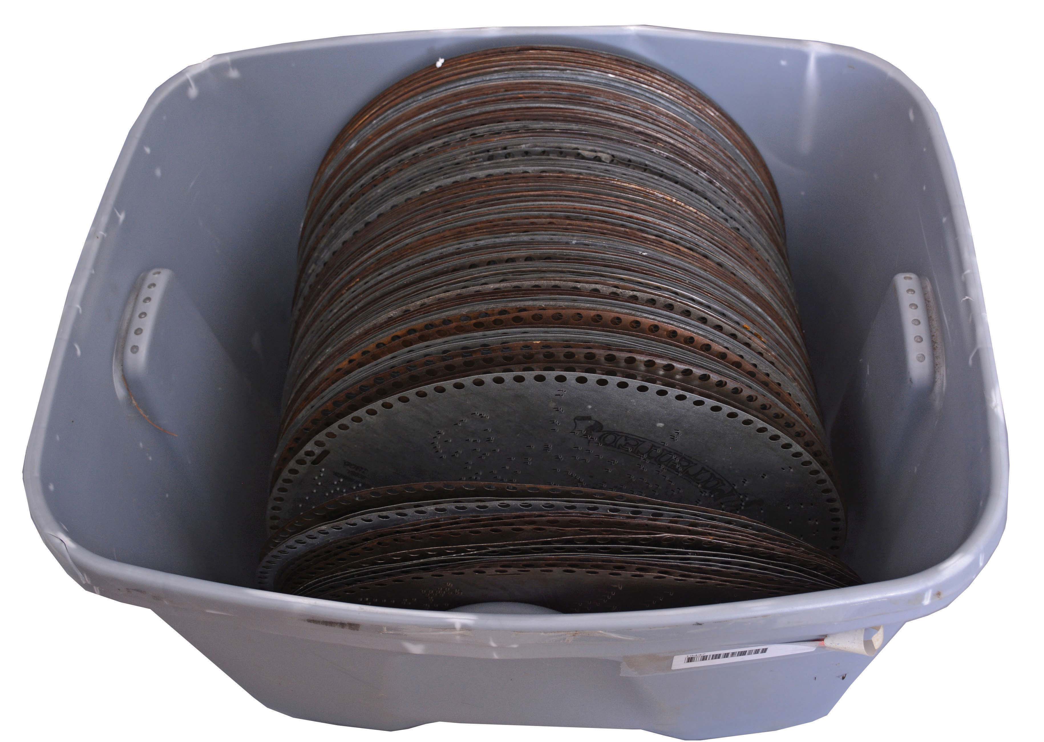 Lot of 125 music discs, American, 15 1/2 inch Regina, also fit compatible 15.5 Polyphon music box. — Antique Clocks Price Guide