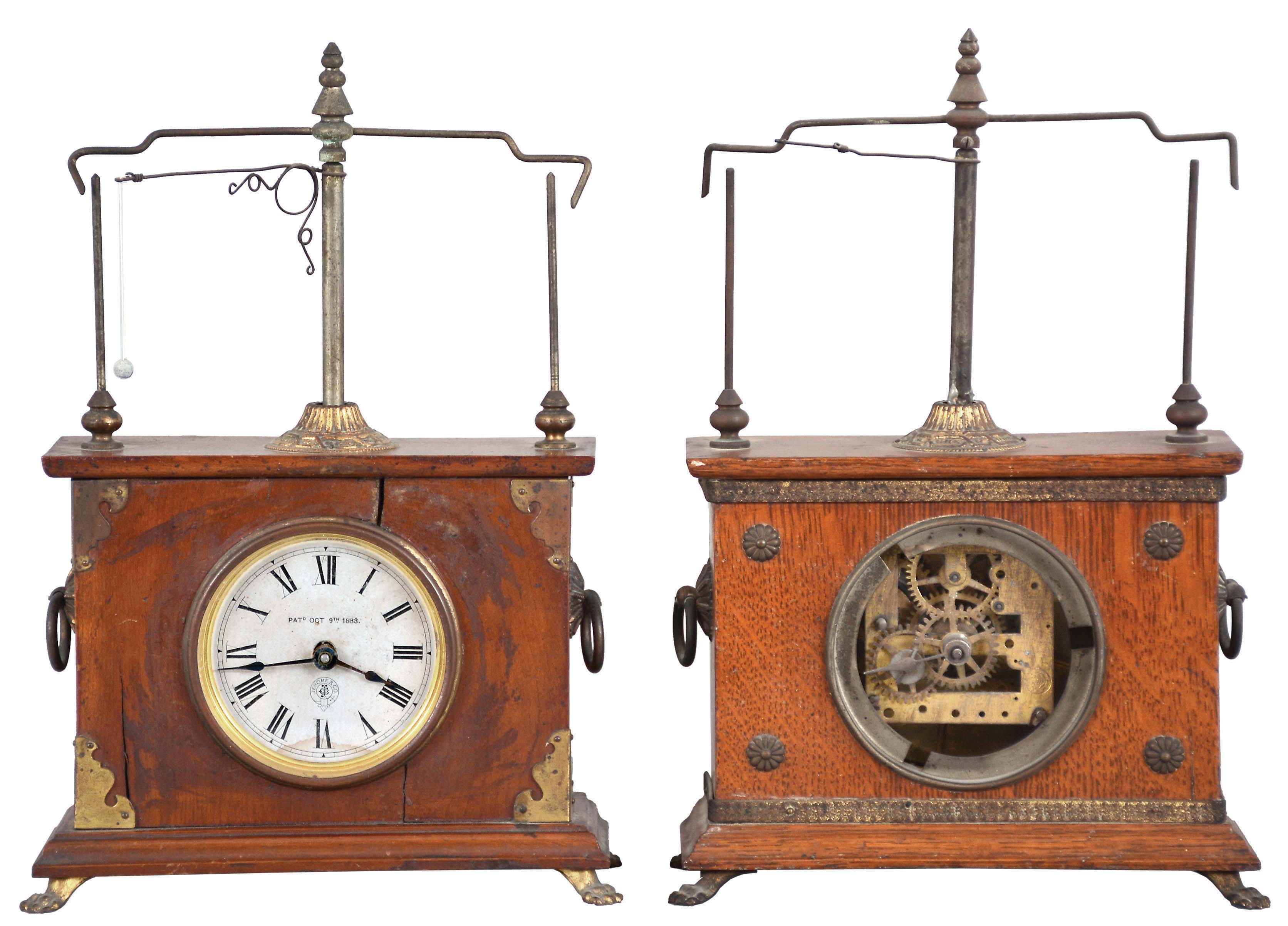 Clocks- 2 (Two) original Jerome & Co. [New Haven] flying pendulum clocks, one less dial & lead ball, the other complete — Antique Clocks Price Guide