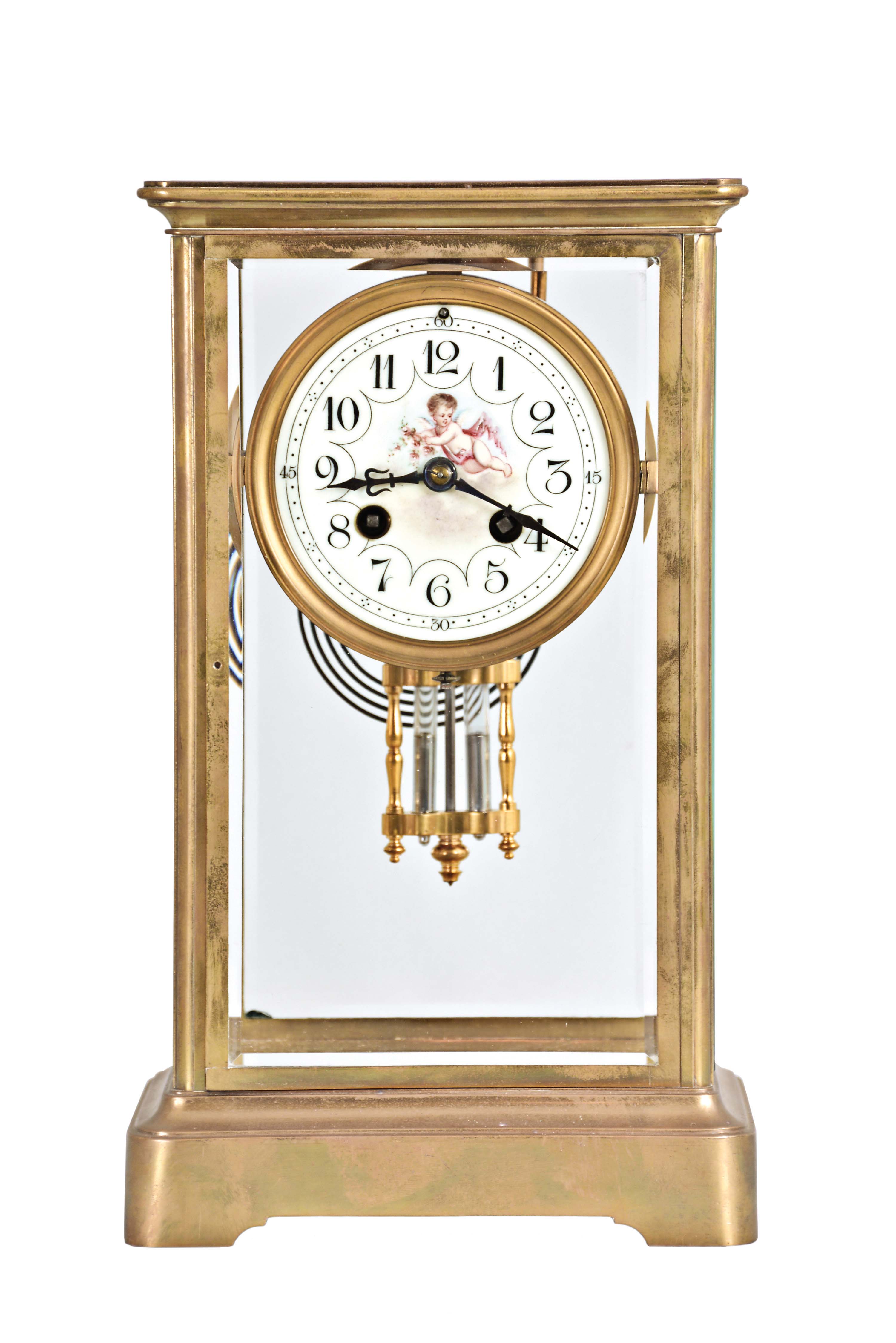 France, imported by Harris & Harrington, New York, marked "H&H", 8 day, time and strike, spring brass movement crystal regulator mantel clock. — Antique Clocks Price Guide