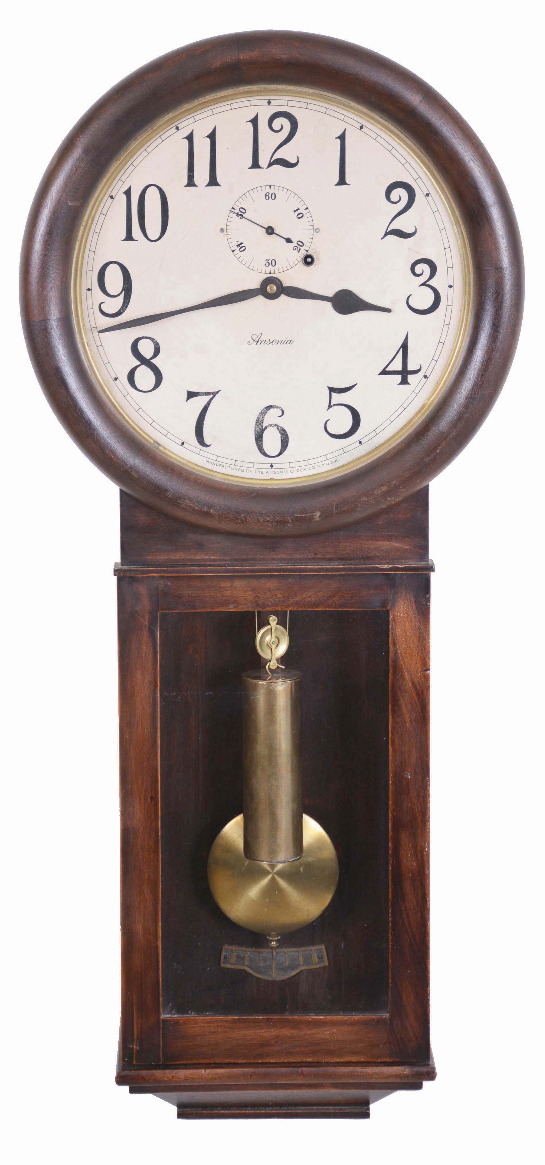Ansonia Clock Co., New York, "Standard Regulator", 8 day, weight brass movement wall timepiece. — Antique Clocks Price Guide