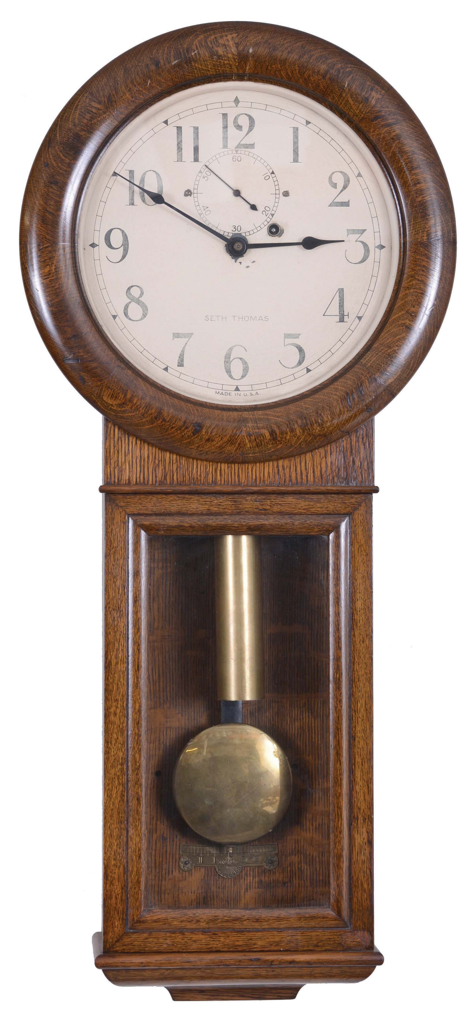 Seth Thomas Clock Co., Thomaston, Conn., "Regulator No. 2", 8 day, weight brass movement wall timepiece. — Antique Clocks Price Guide