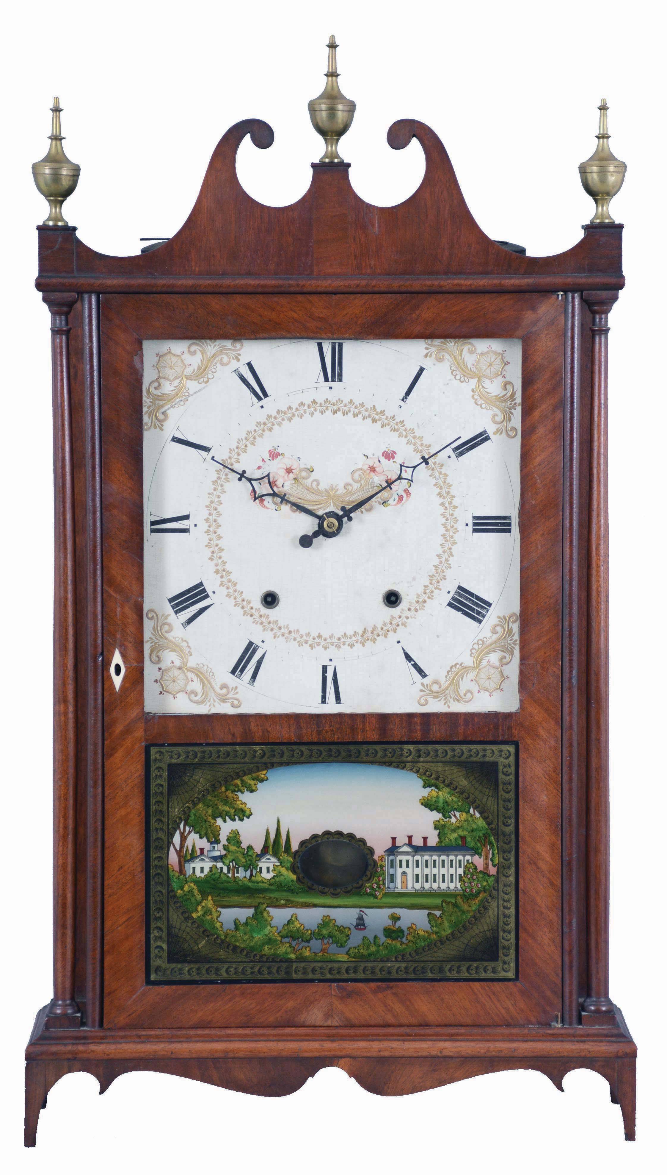 Seth Thomas, Plymouth, Conn., 30 hour, time and strike, weight wood movement pillar & scroll shelf clock. — Antique Clocks Price Guide