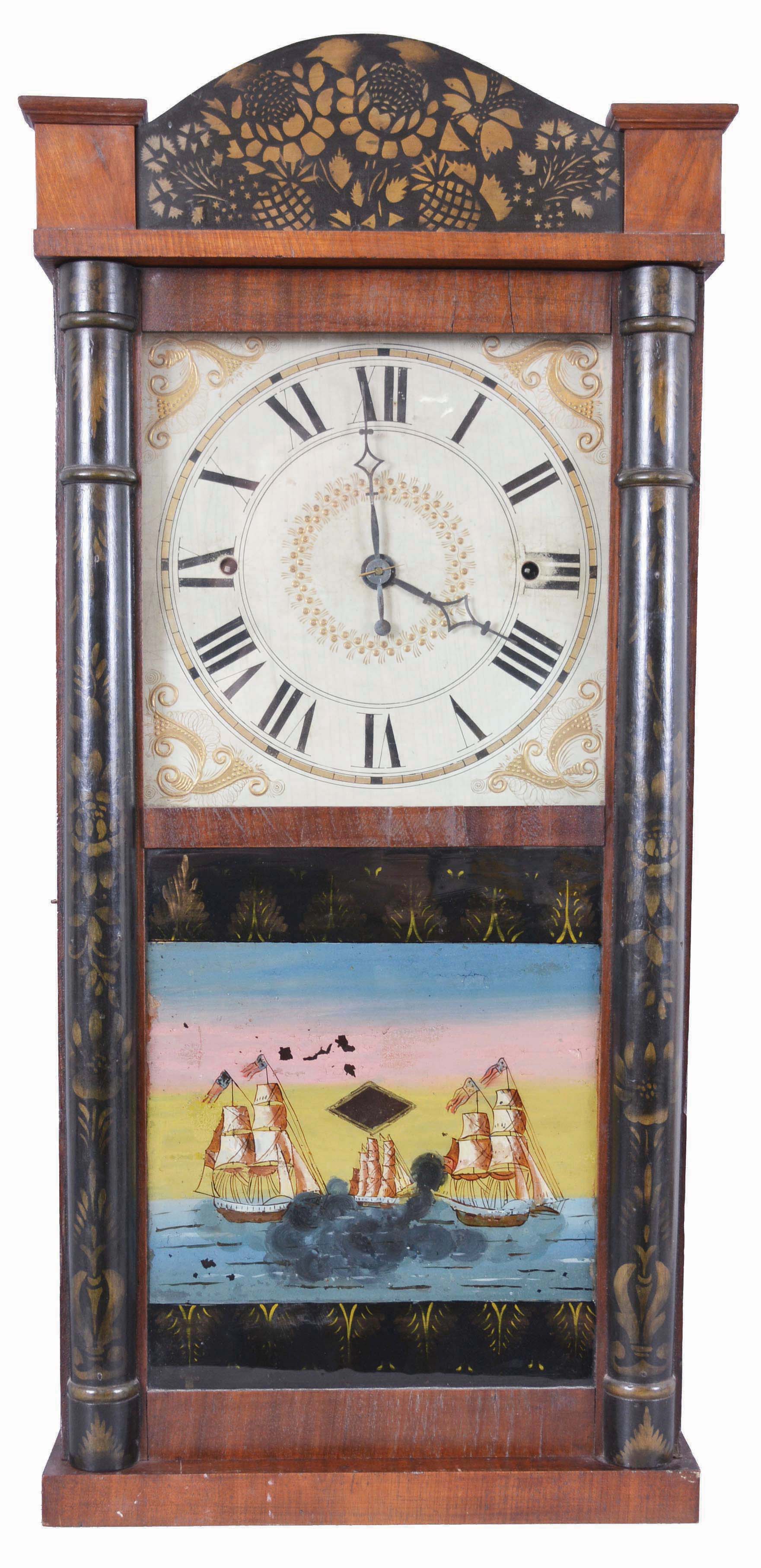 Norris North, Torrington, Conn., 30 hour, time and strike, weight wood movement column & splat shelf clock. — Antique Clocks Price Guide