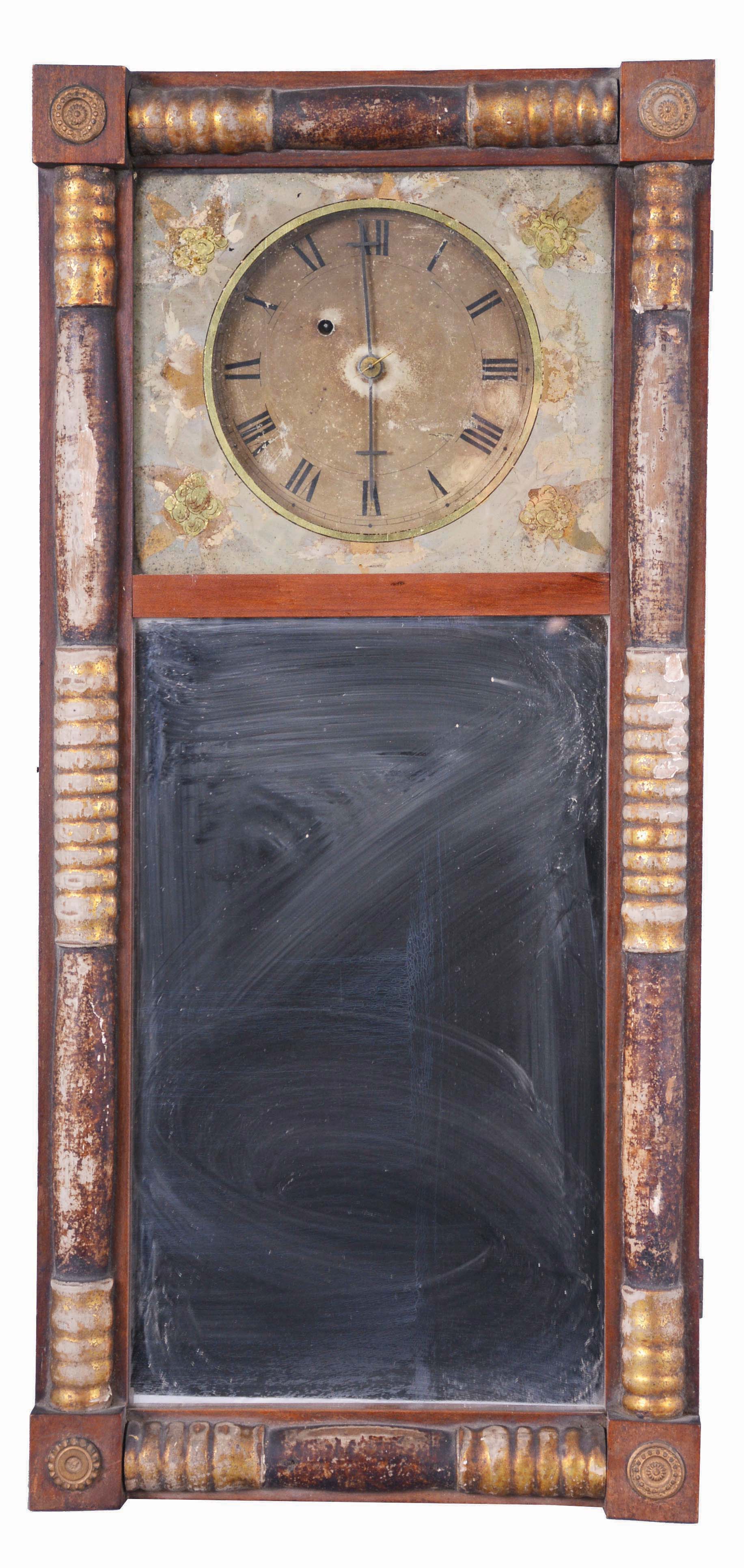 Benjamin Morrill, Boscawen, New Hampshire, 8 day, weight brass movement New Hampshire Mirror wall timepiece. — Antique Clocks Price Guide
