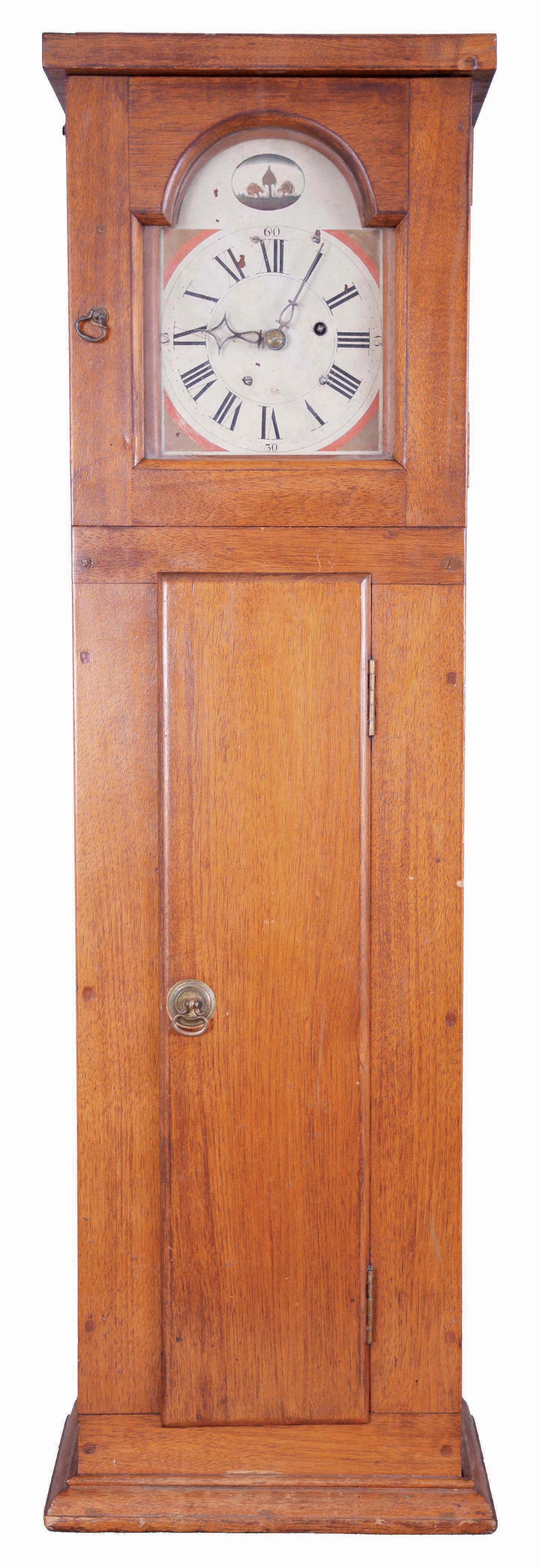Joseph Chadwick, Boscawen, New Hampshire, dwarf clock, 8 day, time and passing bell strike, weight driven movement in a coffin-style walnut case with painted metal dial — Antique Clocks Price Guide