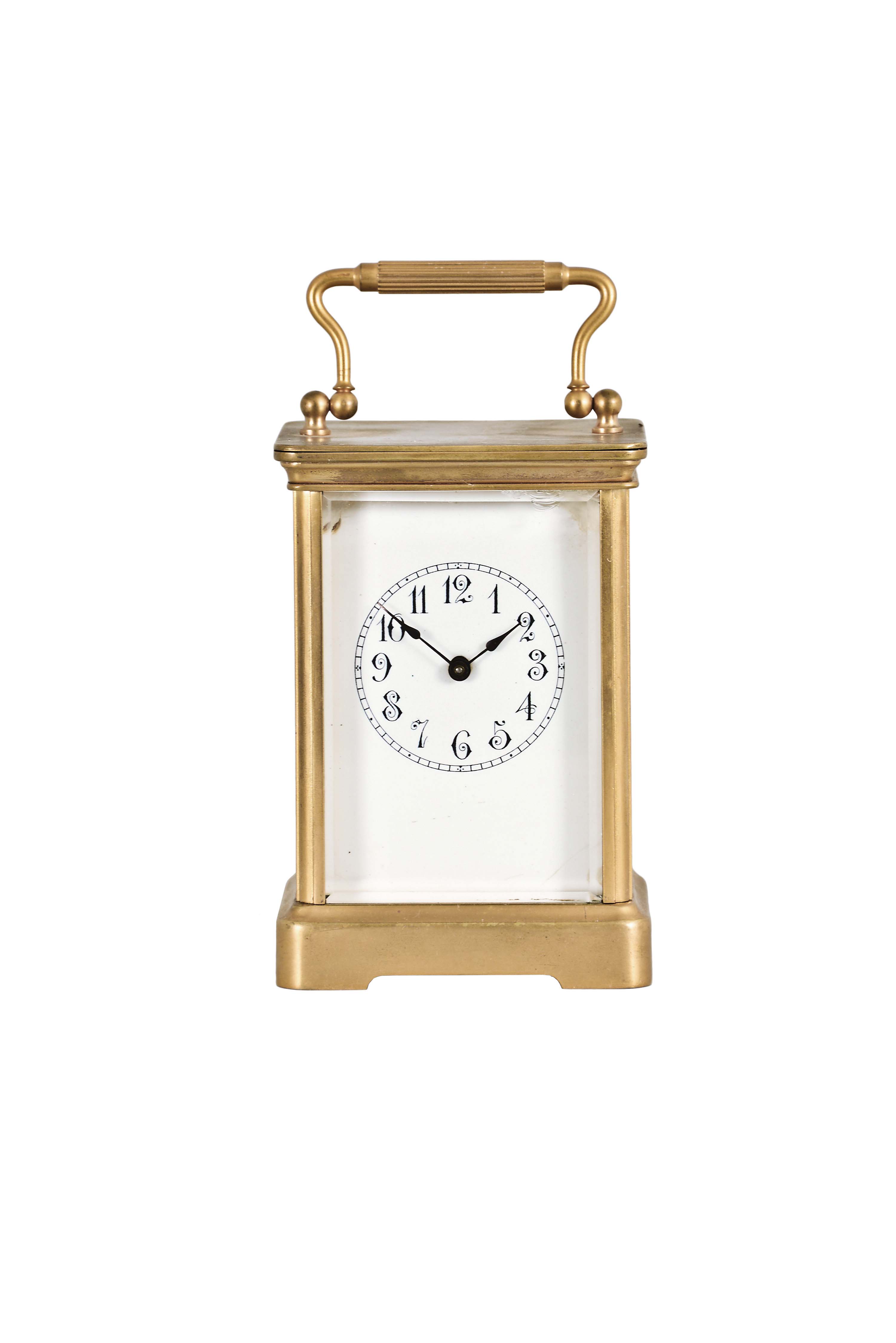 Boston Clock Co., Boston, Mass., 8 day, time and strike tandem-wind carriage clock with balance platform mounted vertically on the back plate, serial #D367. — Antique Clocks Price Guide