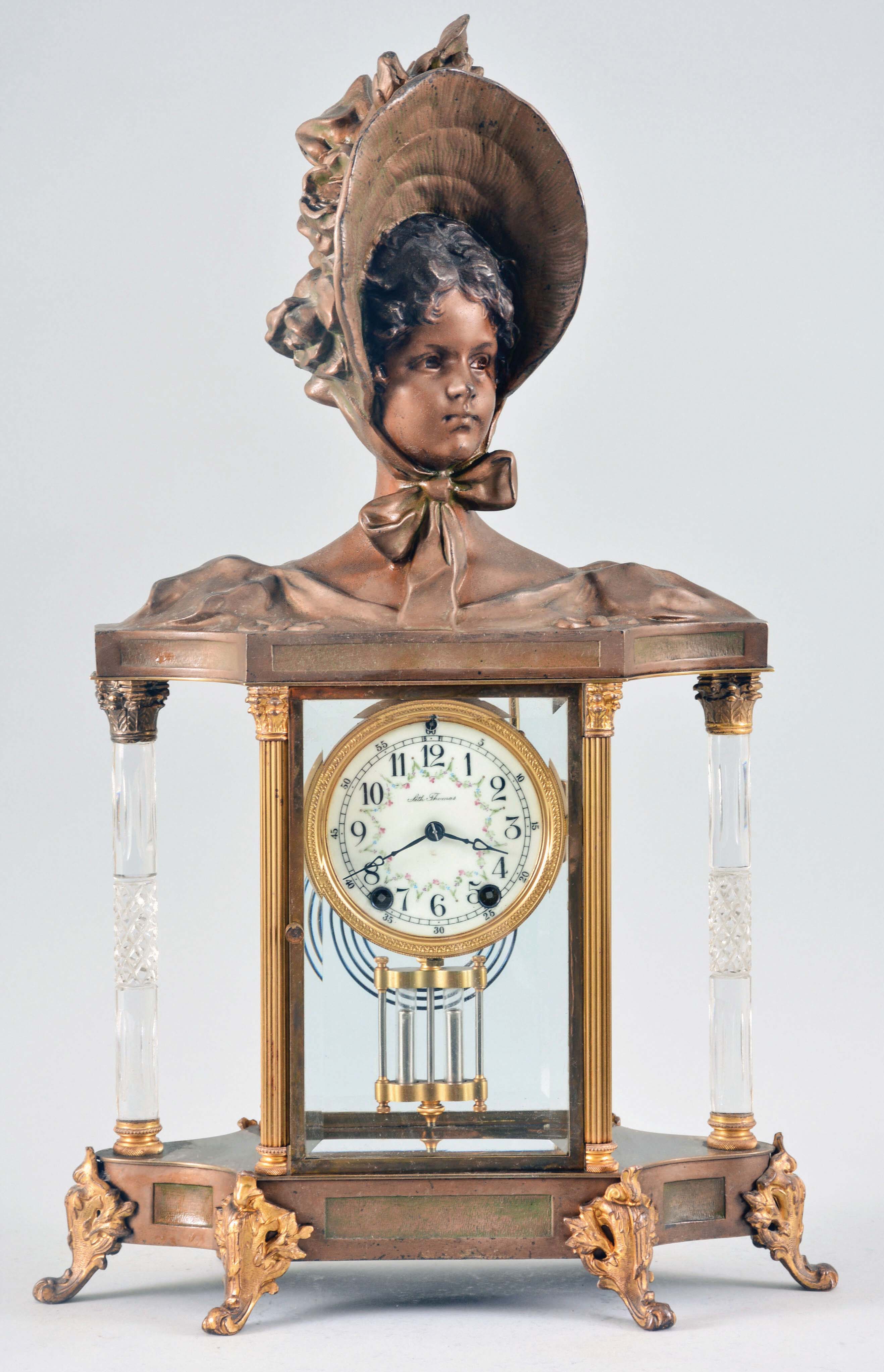 Seth Thomas Clock Co., Thomaston, Conn., "Empire No. 31" 8 day, time and strike, spring brass movement crystal regulator mantel clock. — Antique Clocks Price Guide