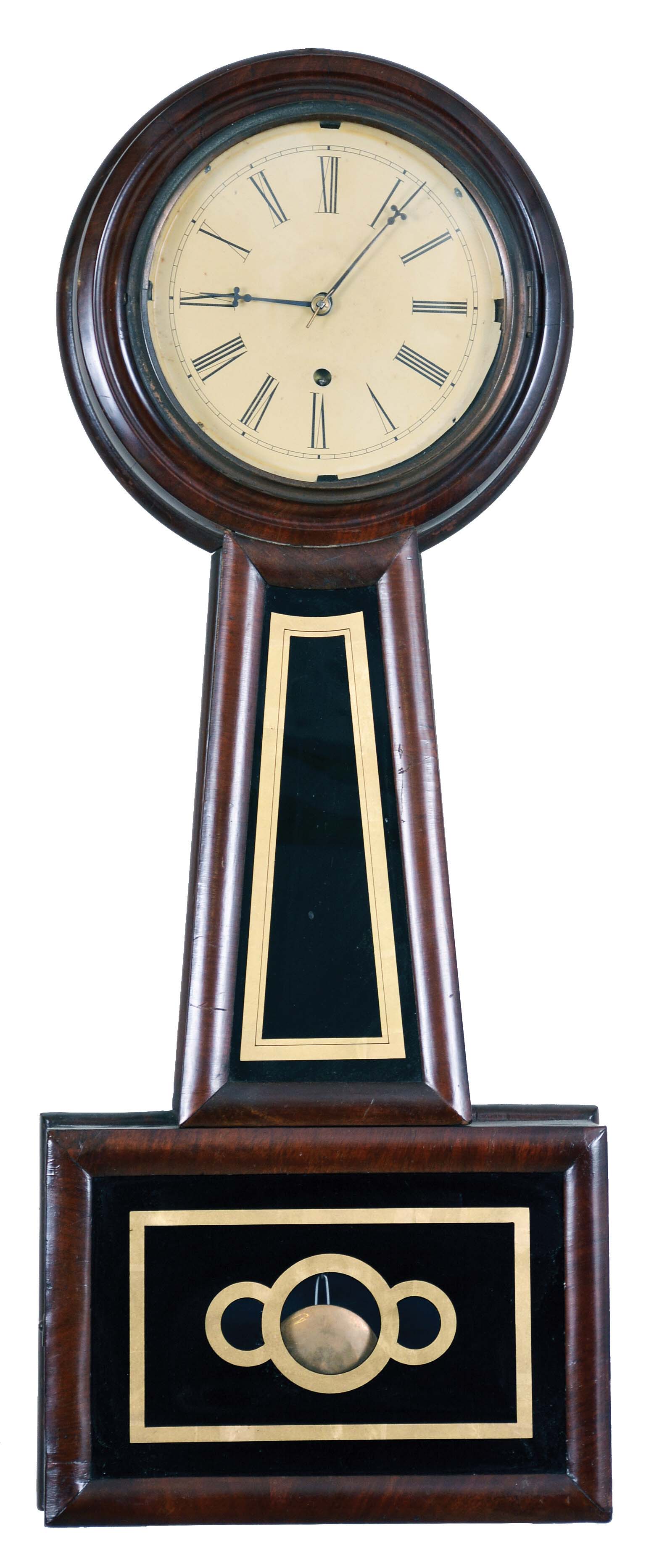 Brewster and Ingrahams, Bristol, Conn., 8 day, spring brass movement banjo timepiece. — Antique Clocks Price Guide