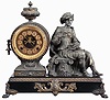 Ansonia Clock Co., New York, "Reubens" Figure Clock with a spring driven, 8 day, time and strike movement visible escapement) in a cast metal and enameled iron case.