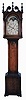 Pennsylvania, tall case clock, 30 hour, time and bell strike, single weight driven movement in a walnut case with broken arch top, three wooden flame finials, four turned columns at bonnet corners, over cove molded trunk with shaped door top, and crotch walnut base resting on ogee bracket feet. The painted metal dial retains its originalpaper label, "CURTIS' MANUFACTORY FOR PATTON & JONES, PHILADELPHIA" and has calendar hand off center arbor, moon phase with interesting burning ship scene.