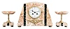 France, 3 piece mantel garniture set, 8 day, time and strike, spring driven movement, Art Deco case of polychrome pink marble with dark marble accents, applied metal ornaments, white enamel dial, and pair of matching tazze. Brass Pendule de Paris movement is signed "FC".