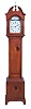 Elmer O. Stennes, Weymouth, Mass., dwarf tall or "Grandmother" clock, model "GM No. 2" with 8 day, time only, weight driven, brass Kilbourn & Proctor movement with painted metal dial with rocking ship in a pine case, stamped "74" and "1" and branded with Stennes signature on rear of trunk door