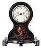 England, Unknown, 8 day, time and strike, spring brass fusee movement with pull repeat in a balloon form paper mache case mantel clock.