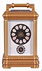 Margaine, Paris, for J.E. Caldwell, Philadelphia, a large and decorative striking carriage clock, the gilt Gorge variant case set with beveled glasses, engine turned silvered dial mask surrounding the time and alarm displays, each with gilt decorated black ground, and with convex, white, egg shaped reserves for the red Roman and Arabic numerals, gold spade and poker hands, 8 day time, strike and alarm movement with lever platform, repeating the last hour on demand, the back plate with Margaine's mark, serial #5295