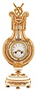 France, for Harris & Harrington, New York, lyre form mantel clock, white marble case with gilt bronze mounts, including fruit and floral festoons, trailing vines and other foliate ornament, the top with rose wreath, torch and quiver, knife edge pendulum suspended behind the top ornament and with oscillating ring of brilliants, Arabic numeral white enamel dial with polychrome enamel garlands, ornate, gilt, pierced and engraved hands, 8 day, time and strike pendule de Paris movement, c1900