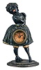 Bradley & Hubbard, Meriden, Conn., for Waterbury Clock Co., "Topsey" blinking eye novelty clock, 30 hour, time and animation, spring driven lever movement in a cast iron case depicting a smiling female figure with dress, blouse, stockings and shoes, 3 inch paper dial with Roman numerals.