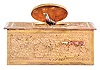 Germany, probably Karl Griesbaum, singing bird box, gilt brass case with ornate filigree applique, the front with slide for activating the bird, appearing from beneath the oval cover and performing on demand, 20th century