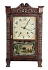 Mark Leavenworth & Son, Waterbury, Conn., 30 hour, time and strike, weight wood movement in short carved column & splat shelf clock case.