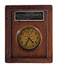 Hamilton Watch Co., Lancaster, Penn., model 22 chronometer watch with wind indicator, 35 size, 21 jewels, stem wind, stem/ pin set, adjusted to 6 positions and temperature straight line damascened nickel plate movement, with lever escapement and micrometric regulator, Arabic numeral silvered, engraved metal dial, black steel spade and poker hands, the timepiece contained in a mahogany box with viewing aperture, serial #2F1907, c1940