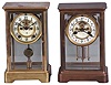 Clocks- 2 (Two): (1) Ansonia Clock Co., New York, 8 day, time and strike, spring brass movement crystal regulator mantel clock, c1914; (2) Waterbury Clock Co., Waterbury, Conn., "Toulon", 8 day, time and strike, spring brass movement crystal regulator mantel clock, c1909