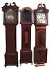 Tall Clocks- 2 (Two) period English and a case only, all in mahogany and mahogany veneer: (1) John McGowan, Wigtown with silvered brass dial, circa 1780; (2) T. Turnbull with metal painted dial, circa 1820; (3) case only with parts