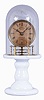 Terryville Manufacturing Company, Terryville, Connecticut Candlestand Clock c. 1855, with 2 3/4-inch paper on zinc dial signed Terryville Mfg. Co., Terryville, Conn., thirty-hour timepiece with four arm balance wheel, hairspring, and regulator below the movement, back plate stamped, Terryville Manufacturing Company, Terryville, Conn., Patented October 5th, 1852, milk glass pedestal and glass dome