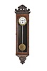Austria, a miniature, Biedermeier style hanging timepiece, rosewood veneered three light case with contrasting stringing, the base with carved drop, and top with ripple molded cornice and carved, foliate crest, Roman numeral white enamel dial with gilt, ornamental bezel and blued steel hands, 30 hour, spring driven timepiece movement with recoil escapement and silk thread suspension, brass pendulum with steel rod, case back with faint stamp, possibly that of the of manufacturer