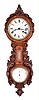 An unusual Anglo-American timepiece with barometer, in a carved oak case with thermometer in center.