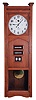 Prentiss Clock Improvement Co., New York, N.Y., large wall clock of 60 or 90 day duration, with time and perpetual calendar, double spring driven "No. 217" movement in an oak case with painted metal dial and with printed card stock calendar indicators