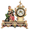 Ansonia Clock Co., New York, "Bard" figural mantel clock, 8 day, time and strike, spring driven movement with visible brocot escapement in a spelter case on an enameled cast iron base, white enamel dial with Roman numerals.