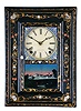 Forestville Mfg. Co., J. C. Brown, Bristol, Conn., 8 day, time and strike, spring brass movement OG form picture frame paper mache wall clock.