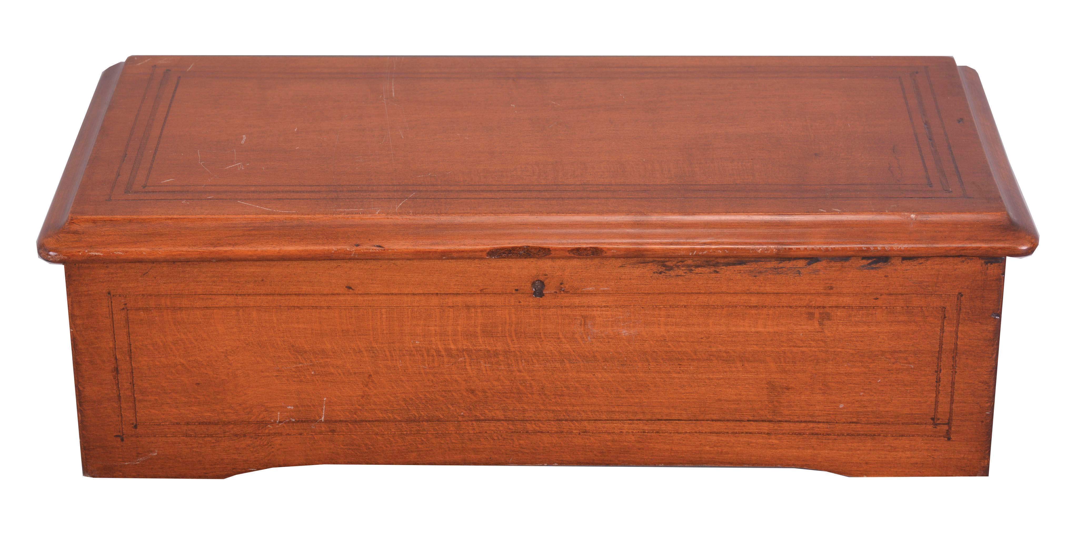 Switzerland, cylinder music box, playing 10 tunes on an 8.5 inch cylinder in a figured sycamore box with original polychrome tune card under the lid. — Antique Clocks Price Guide