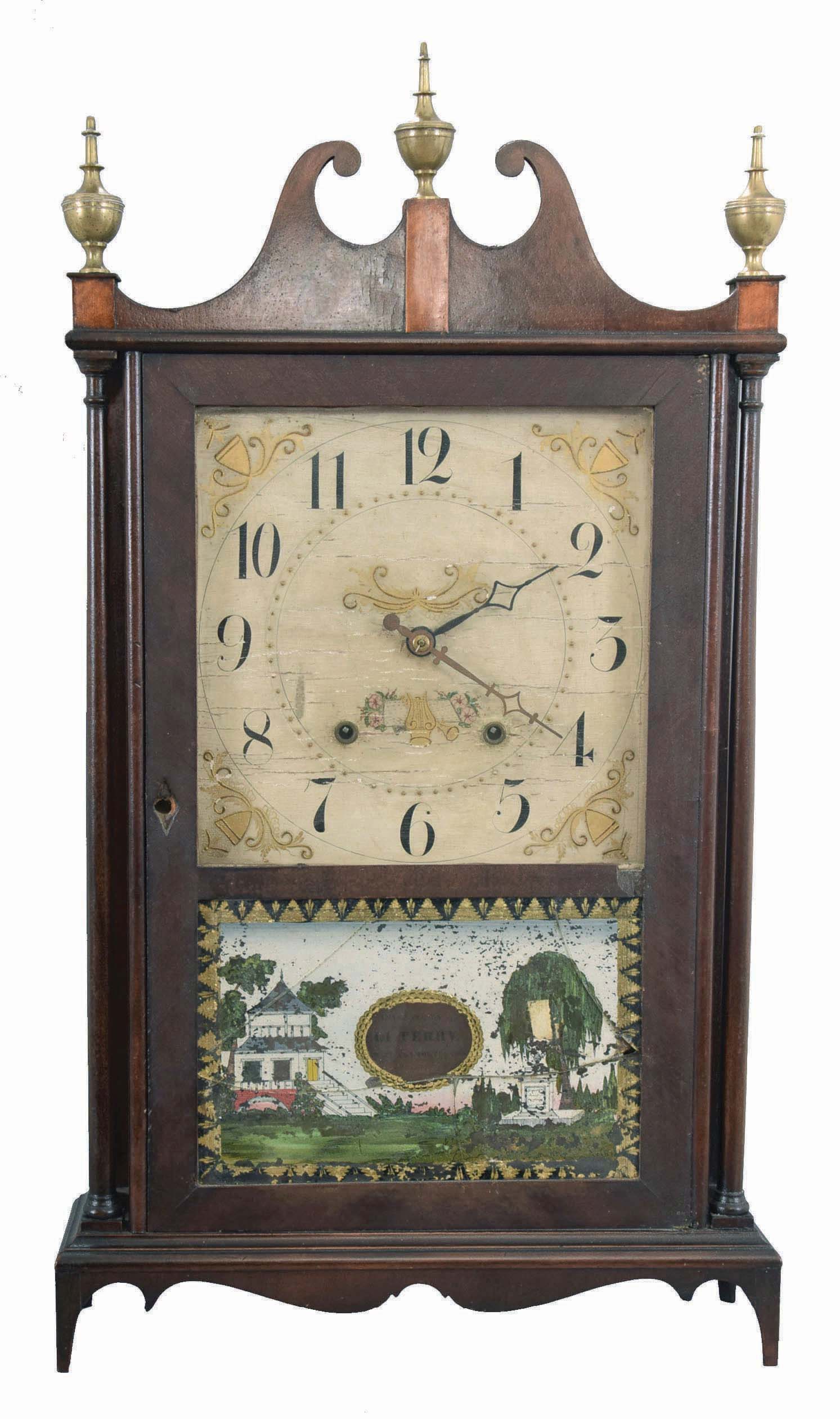 E. Terry & Sons, Plymouth, Conn., 30 hour, time and strike, weight wood movement pillar & scroll shelf clock. — Antique Clocks Price Guide