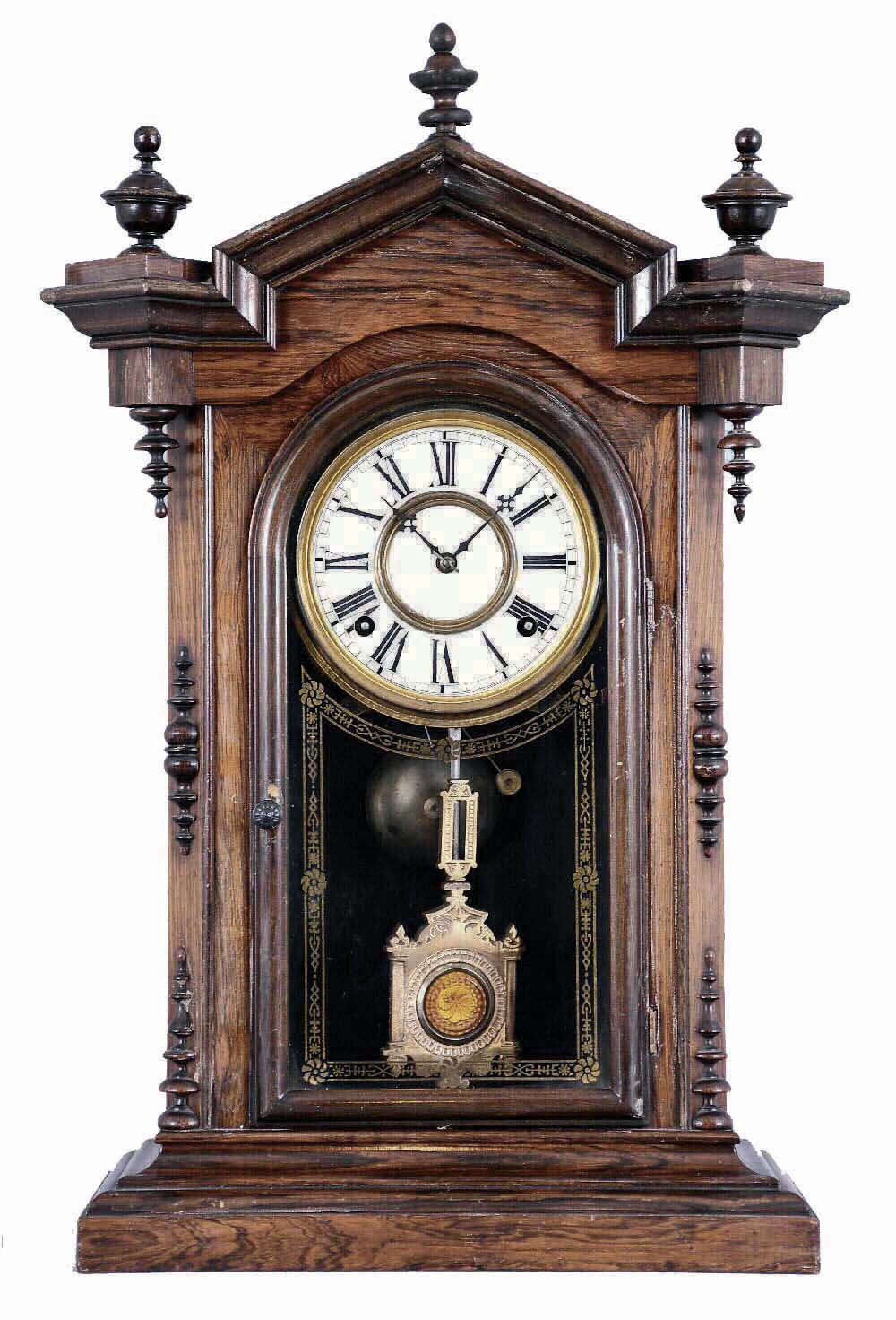 Welch, Spring & Co., Forestville, Conn., "Lucca V.P." model shelf clock, 8 day spring movement, bell striking, in a rosewood case. — Antique Clocks Price Guide