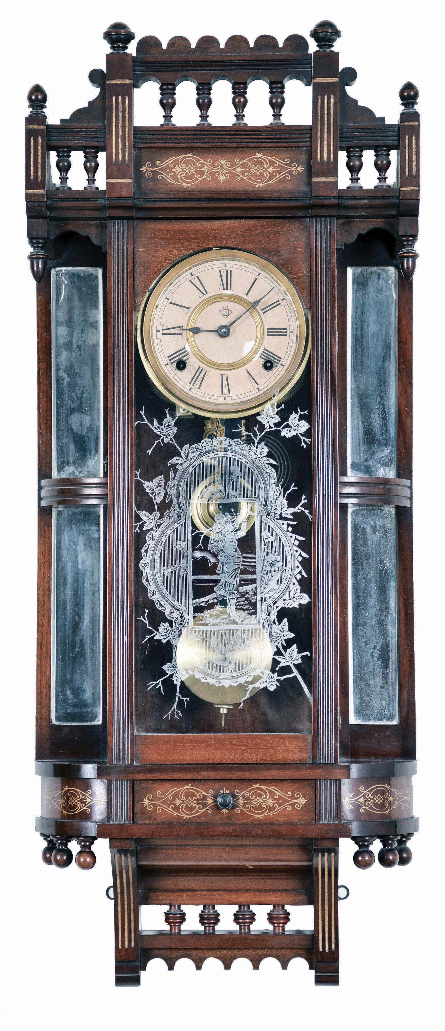 Ansonia Clock Co., New York, "Reflector", 8 day, time and strike, spring brass movement wall clock. — Antique Clocks Price Guide