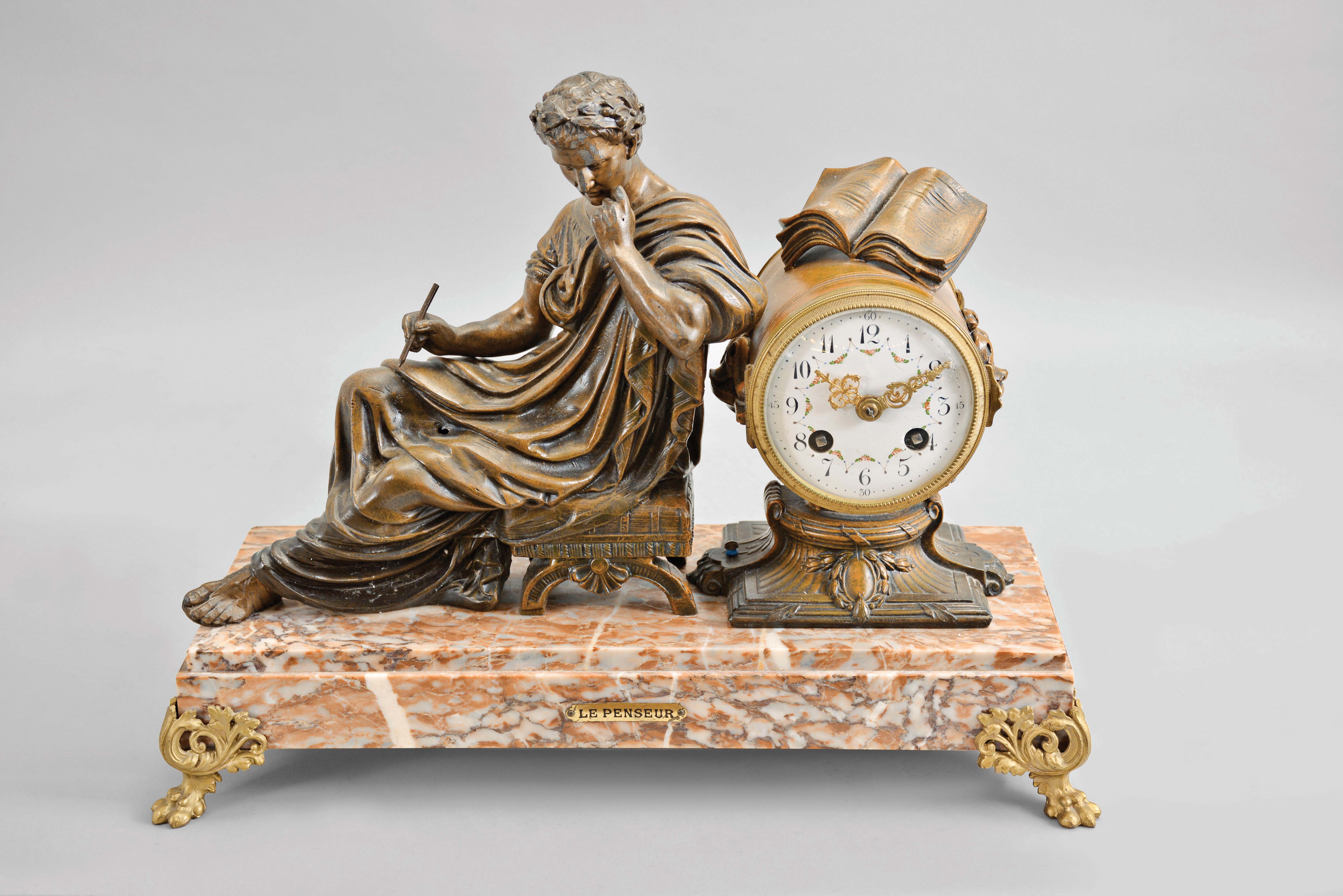 French, Marti & Cie, 8 day, time and strike, spring brass movement figural mantel clock. — Antique Clocks Price Guide