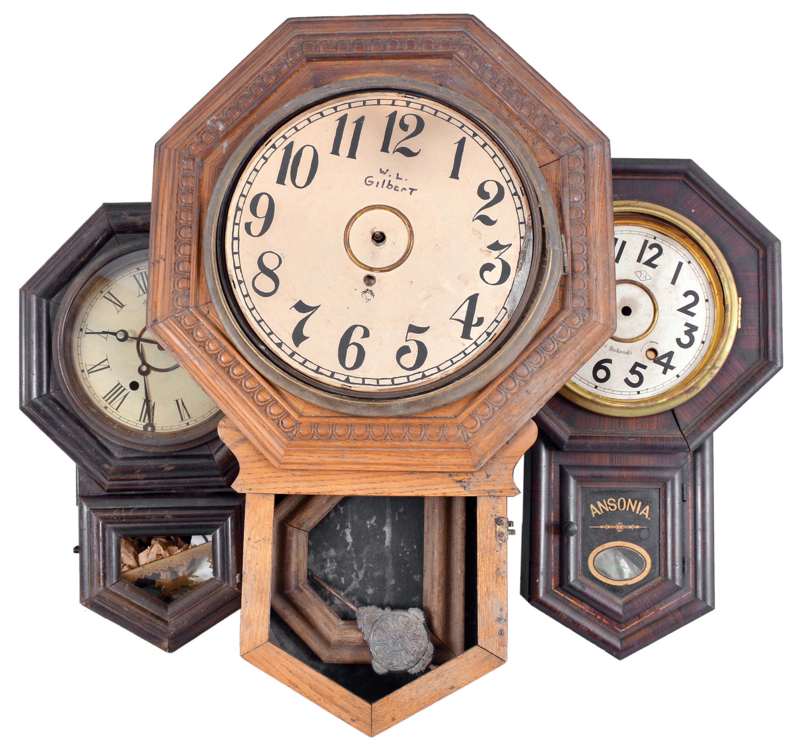 Clocks- 23 (Twenty-three) Wall Clocks: Wide assortment of wall clocks including two "Crusader" clocks, a German-made ship's clock, many modern cuckoos, four schoolhouse clocks, and others. — Antique Clocks Price Guide
