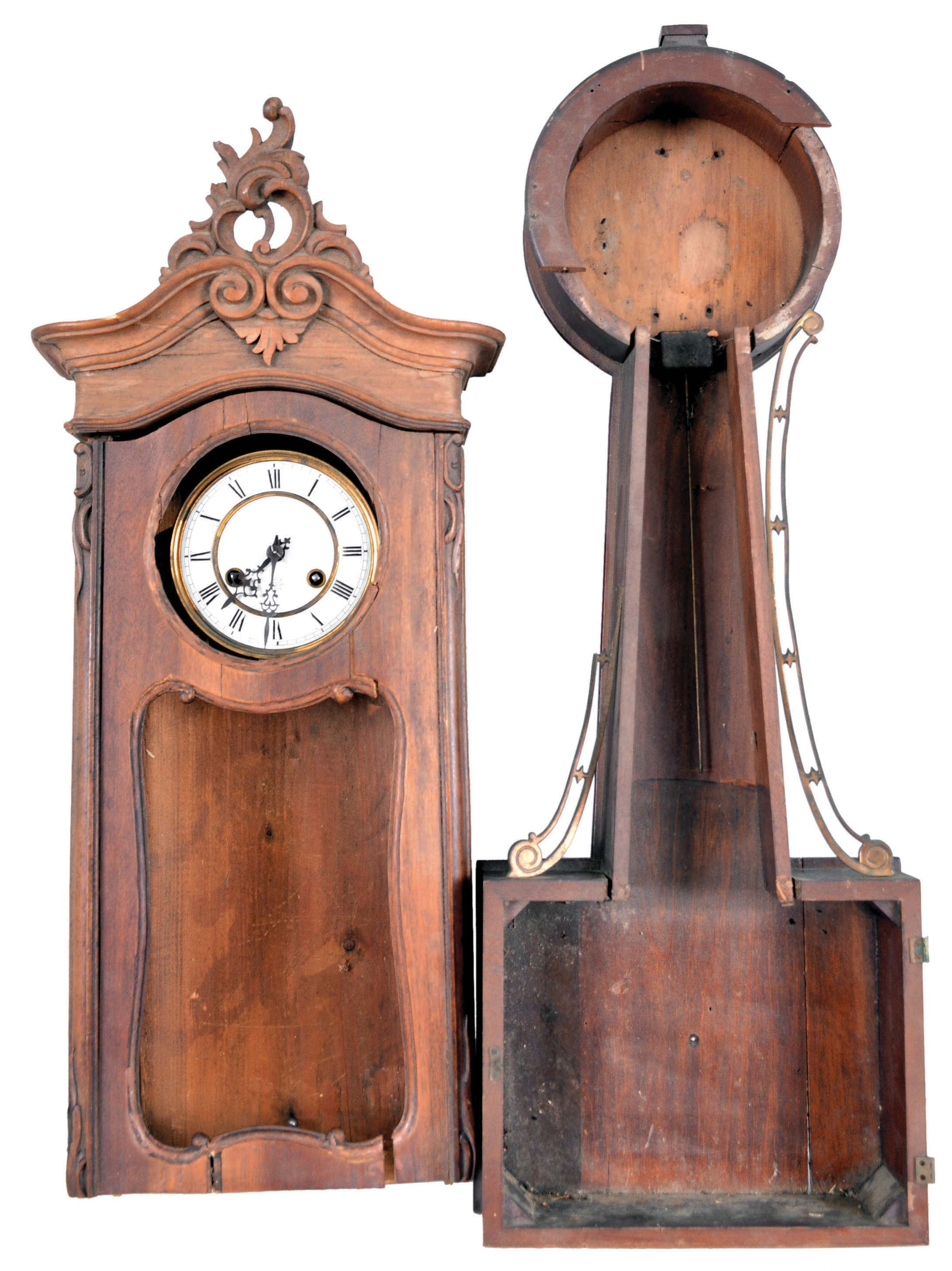 Clocks- 10 (Ten) Mantel Clocks: assorted wood and metal case mantel and shelf clocks as well as some clock cases without movements. Standouts include a Chauncey Jerome miniature Empire column & cornice mantel clock mahogany veneered case and a replica brass sextant. — Antique Clocks Price Guide
