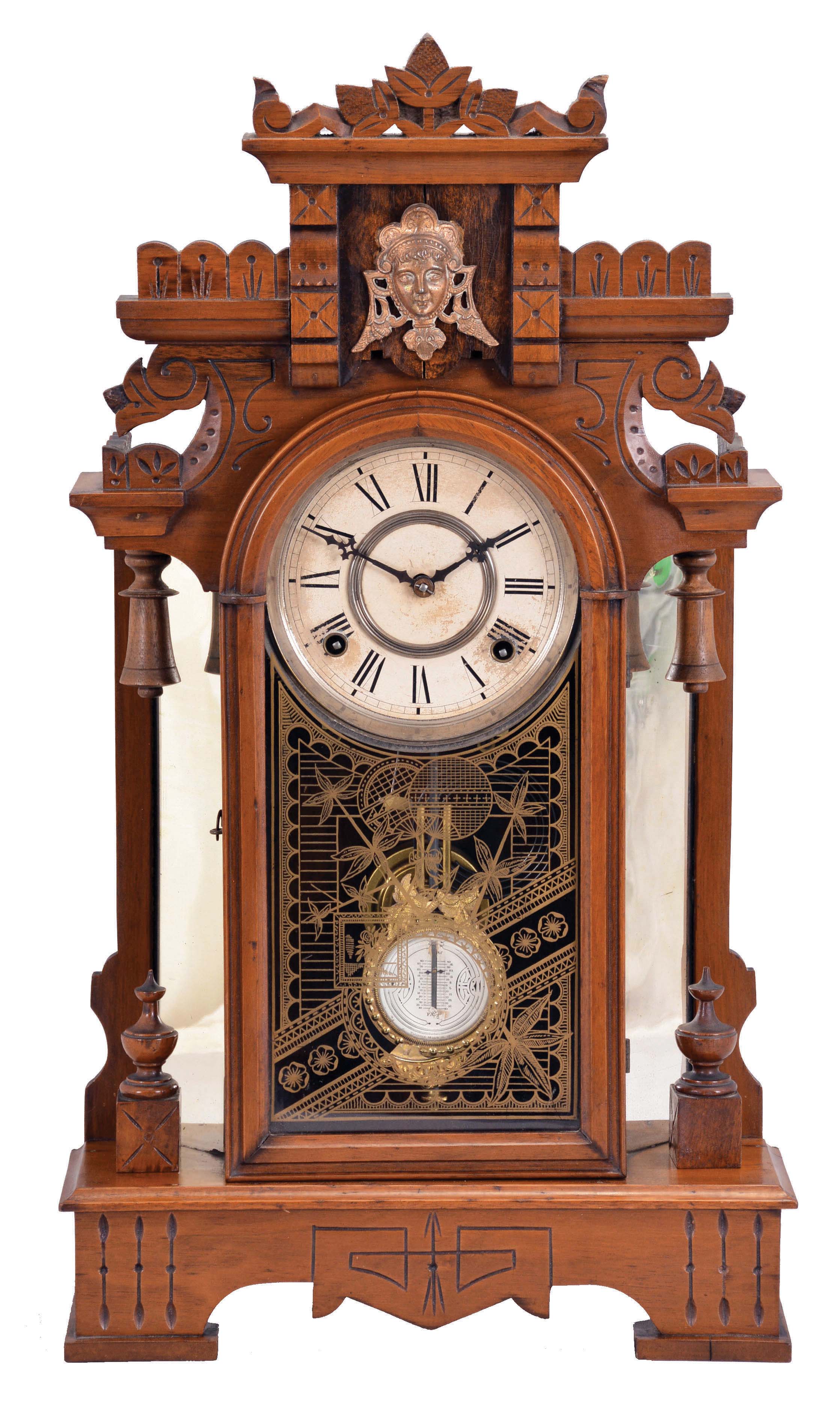 F. Kroeber Clock Co., New York, "Artic" shelf clock with a spring driven, 8 day, time and strike movement in a walnut case. — Antique Clocks Price Guide