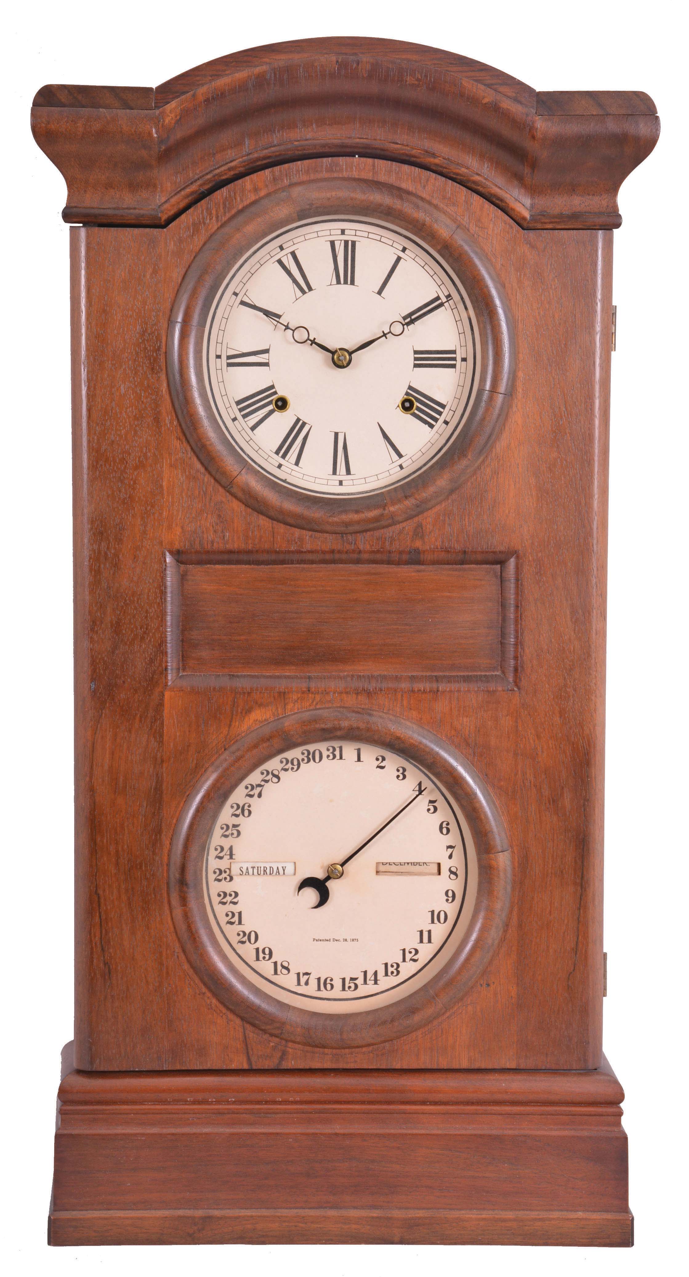 Seth Thomas Clock Co., Thomaston, Conn., "Parlor Calendar No. 1" shelf clock with a weight driven, 8 day, time and strike movement and a Mix Brothers perpetual calendar mechanism in a rosewood veneered case. — Antique Clocks Price Guide