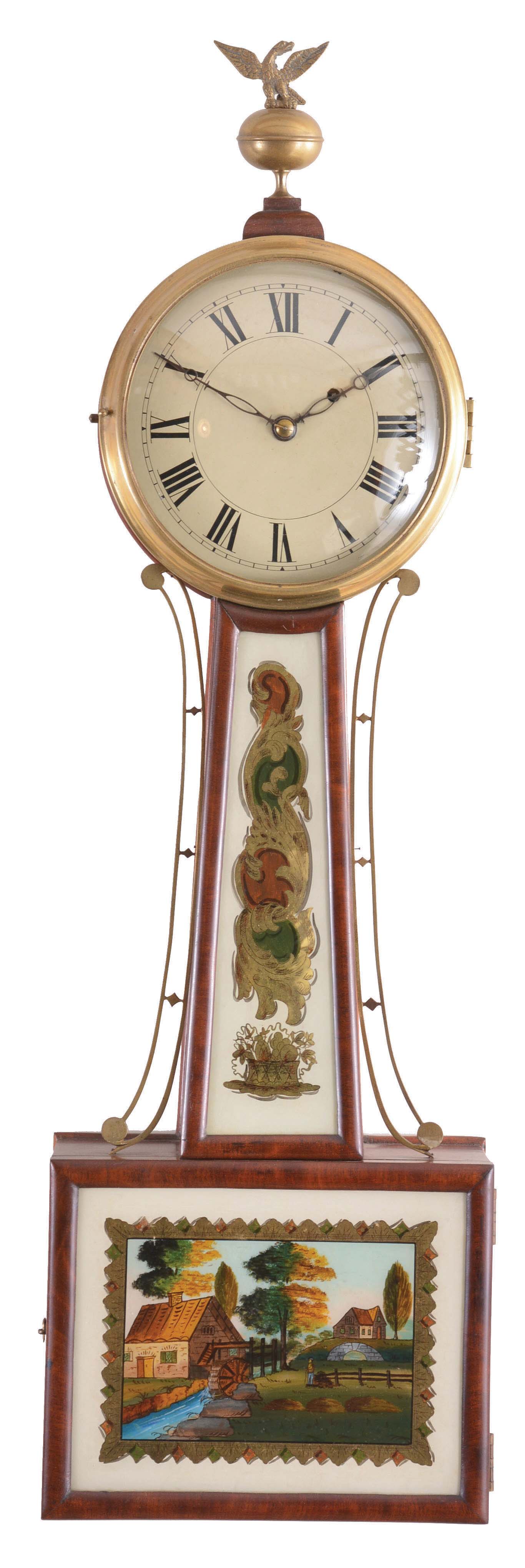 Massachusetts, 8 day, weight brass movement Patent or banjo timepiece. — Antique Clocks Price Guide