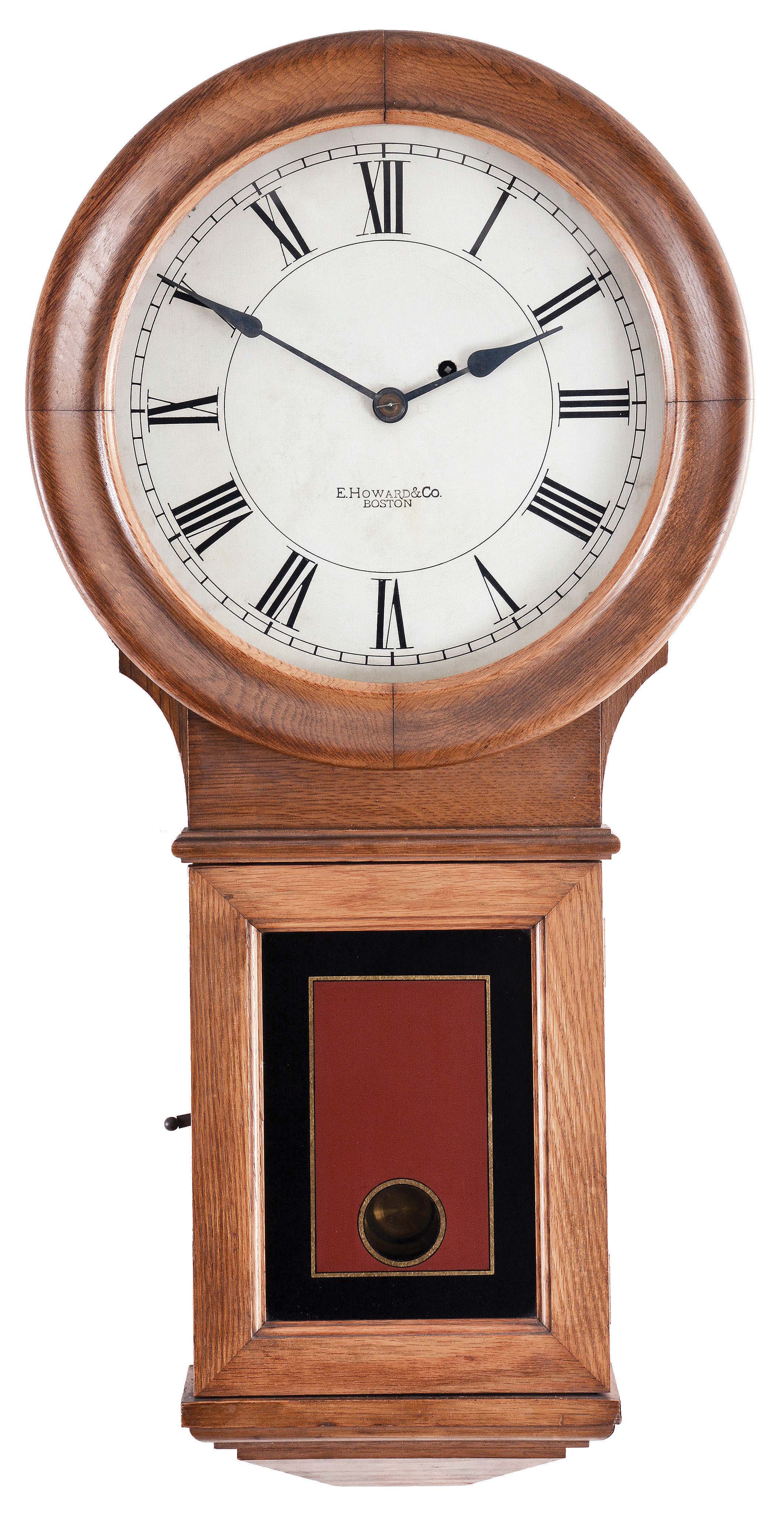 E. Howard & Co., Boston, Mass., "No. 70 Regulator" wall clock with a weight driven timepiece movement in an oak case. — Antique Clocks Price Guide