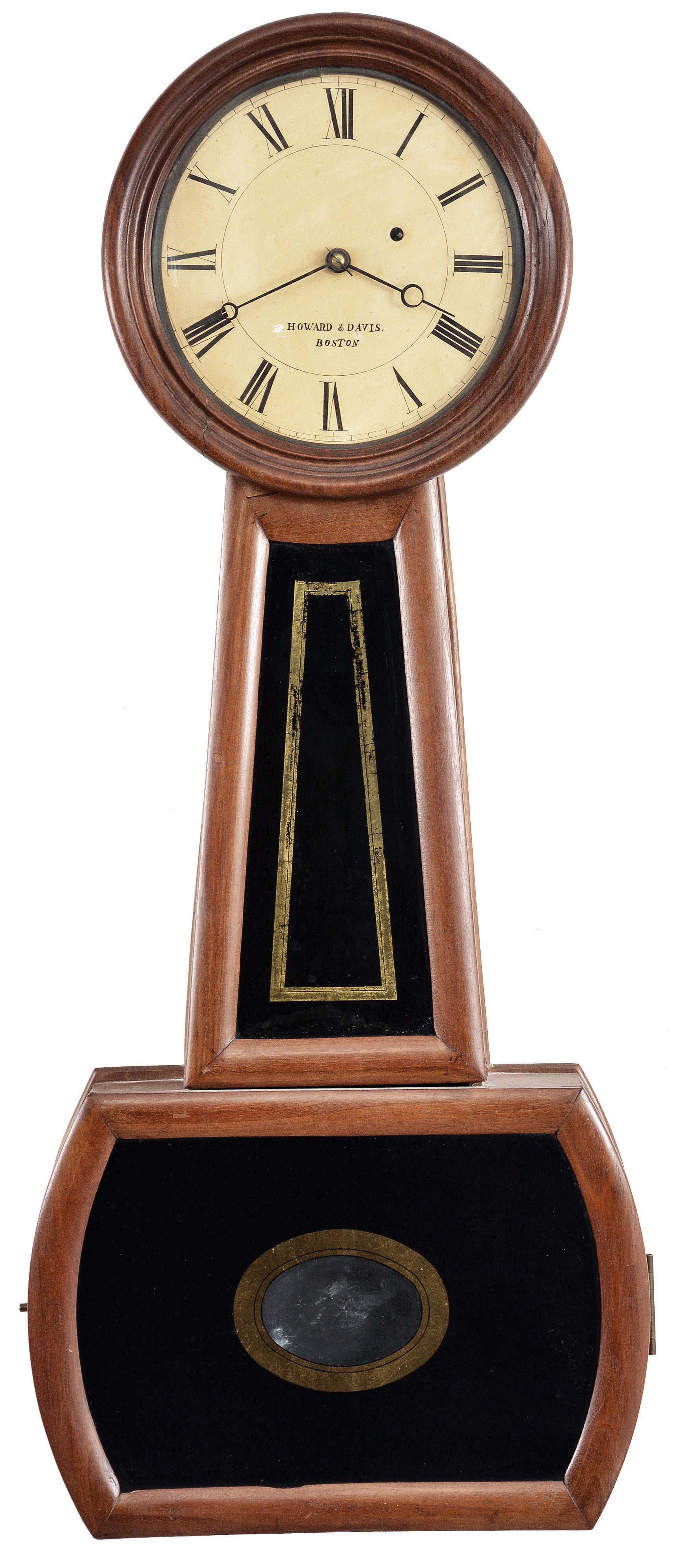 Howard & Davis, Boston, Mass., "No. 3 Regulator" size, 8 day, weight driven brass movement banjo wall timepiece. — Antique Clocks Price Guide