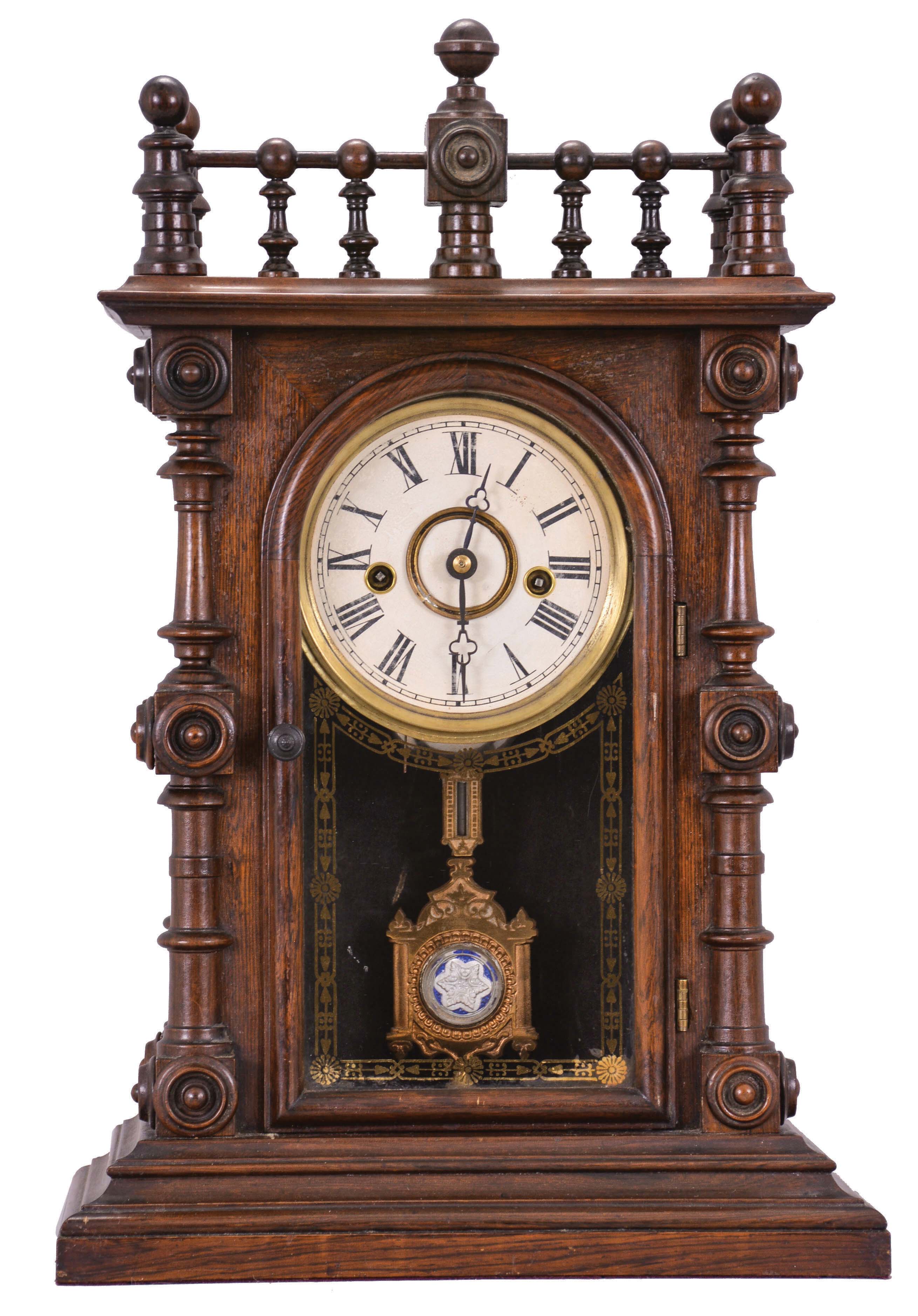 Welch, Spring & Co, Forestville, Conn., "Gerster V.P.", 8 day, time and strike, spring brass movement mantel clock. — Antique Clocks Price Guide