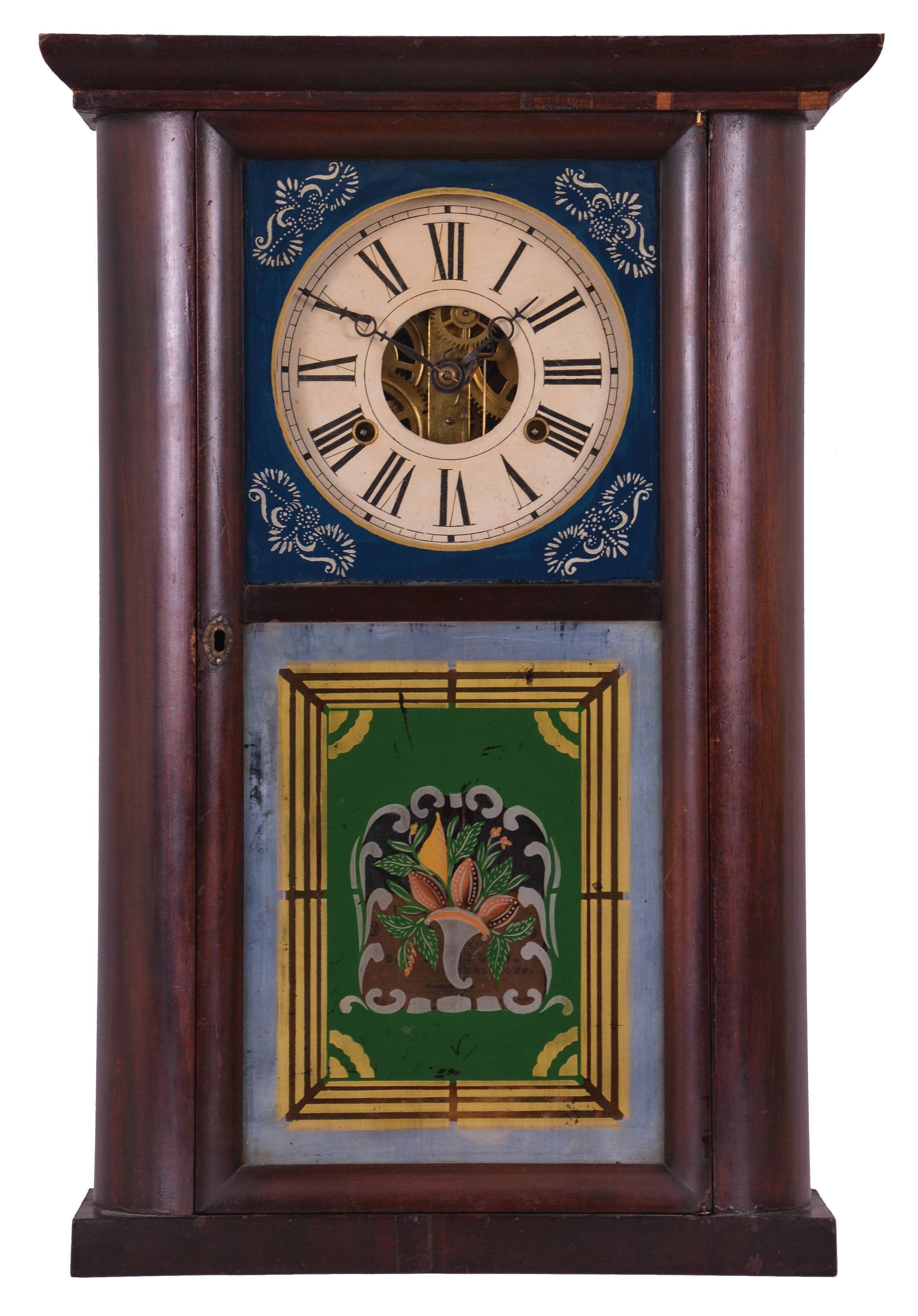 C. & N. Jerome, Bristol, Conn., 30 hour, time and strike, weight brass movement round side shelf clock. — Antique Clocks Price Guide